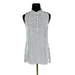 J. Crew Blue White Pinstripe Ruffle Sleeveless Top Size 0